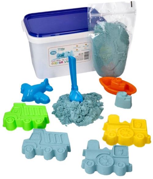 Kinetický piesok - modrý - 2kg + formičky dopravné prostriedky zadarmo