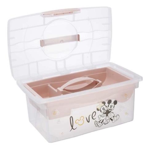 Prenosný box s organizérom Minnie Mouse, transparentná/púdrová ružová