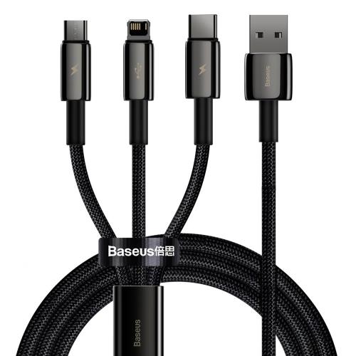 Baseus Tungsten 3in1 kábel USB - Lightning / USB-C / Micro USB 3.5A 1.5m, čierny