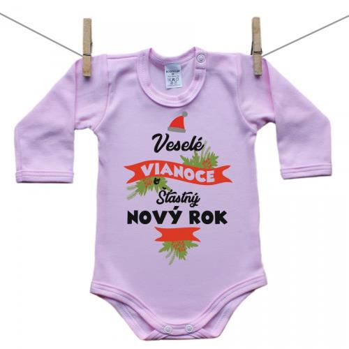Boodyy Ružové Body s dlhým rukávom Veselé Vianoce a šťastný nový rok 86 (12-18 mesiacov)