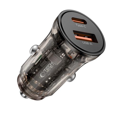 Tech-Protect CC01 autonabíjačka USB / USB-C 30W PD QC, čierna