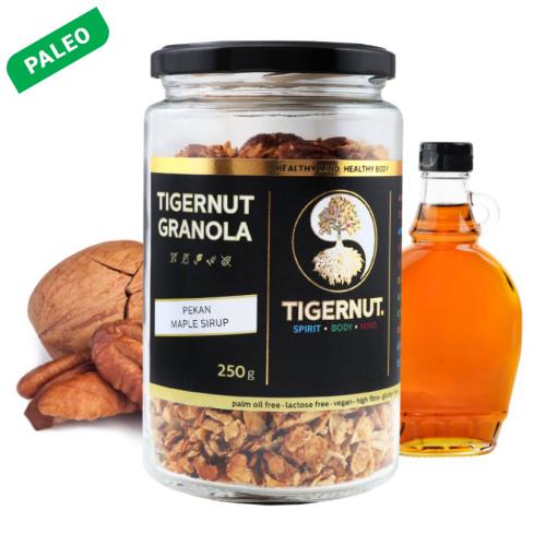 Granola z lupienkov lúpaného tigrieho orecha s pekanovými orechmi