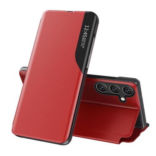MG Eco Leather View knižkové puzdro na Samsung Galaxy S25 Plus, červené