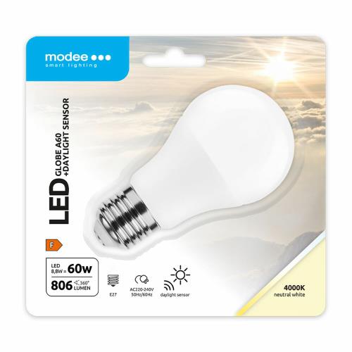 Modee Lighting LED Smart žiarovka A60 8,8W neutrálna biela, svetelný senzor (MSL-G4000K8,8WE27-DLS)