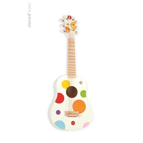 Janod Drevený hudobný nástroj prvá gitara pre deti Confetti s reálnym zvukom 6 strún