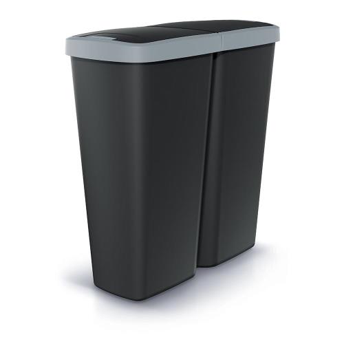 Odpadkový kôš Prosperplast COMPACTA Q DUO, 50 l čierny so svetlo šedým vekom