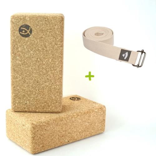 Flexity ergonomický korkový joga blok sada 2 kusy s popruhom Bodhi Asana - 22 x 11,5 x 7,5 cm