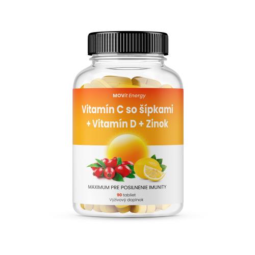 MOVit Vitamín C 1200 mg so šípkami + Vitamín D + Zinok PREMIUM, 90 tabliet
