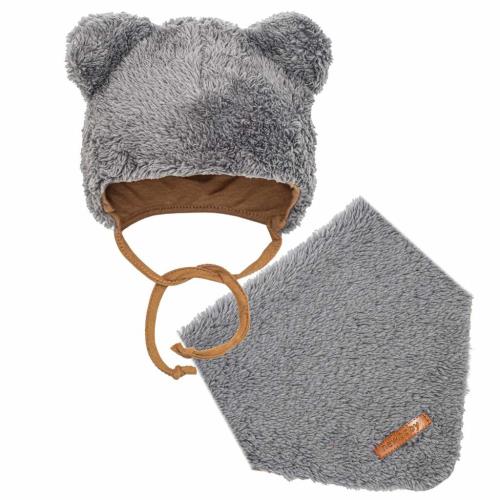 Zimná dojčenská čiapočka so šatkou na krk New Baby Teddy bear šedá 80 (9-12m), 20C49195