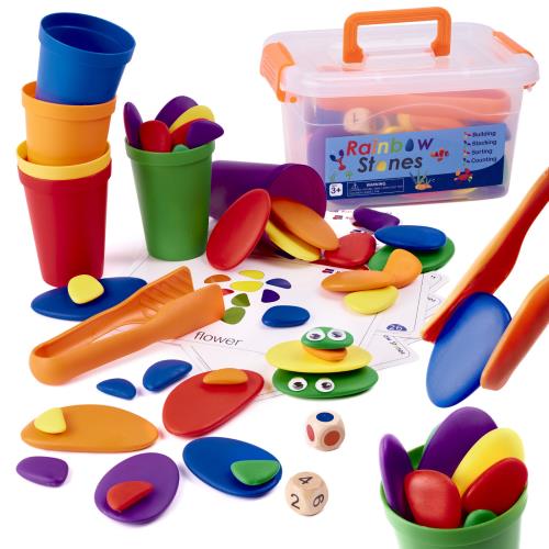 Kreatívne Farebné Kamienky Montessori Puzzle - Montessori Puzzle s Kreatívnymi Farebnými Kamienkami