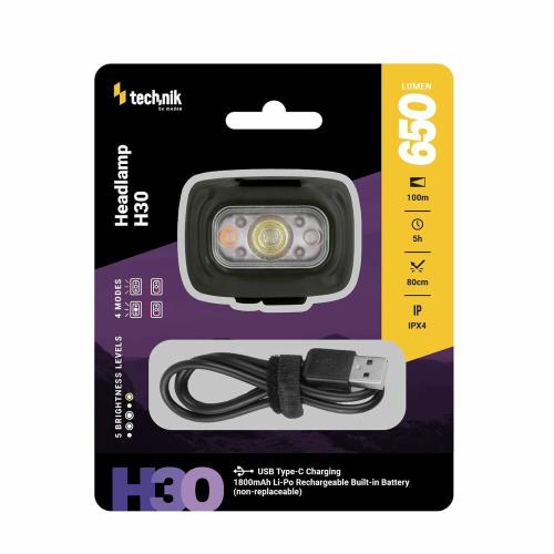 MT-H30 Technik Čelovka H30 nabíjateľná batéria SST20 LED + červené svetlo + USB-C (650 lm)