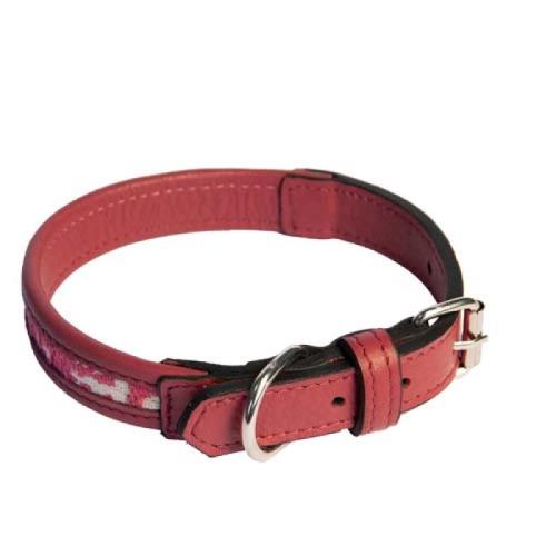 COBBYS PET Obojok z pravej kože bordový zdobený bielo červenou textíliou 40cm/20mm
