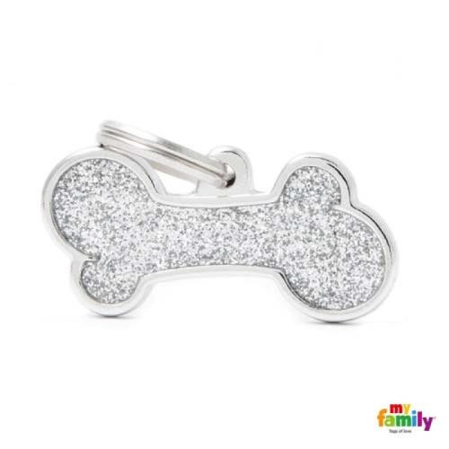 MF BIG BONE GLITTER GREY gravírovateľný prívesok 2x4cm