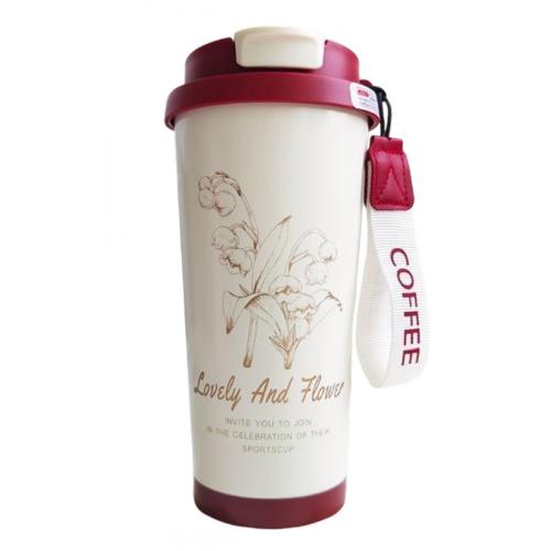 Livefy termohrnček Lovely Flower 550ml, béžový/červený