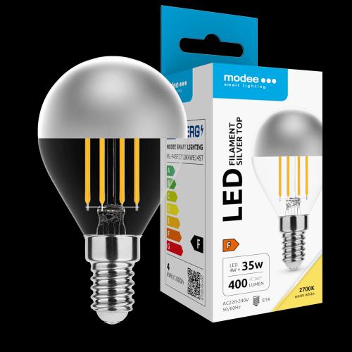 Modee LED žiarovka Filament Globe Mini P45 Silver Top 4W E14 400lm teplá biela (ML-P45F2700K4WE14ST)