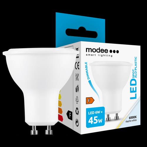 Modee Lighting LED Spot Alu-Plastic GU10 6W 550lm studená biela, stmievateľná (ML-GU10P6000K6W)