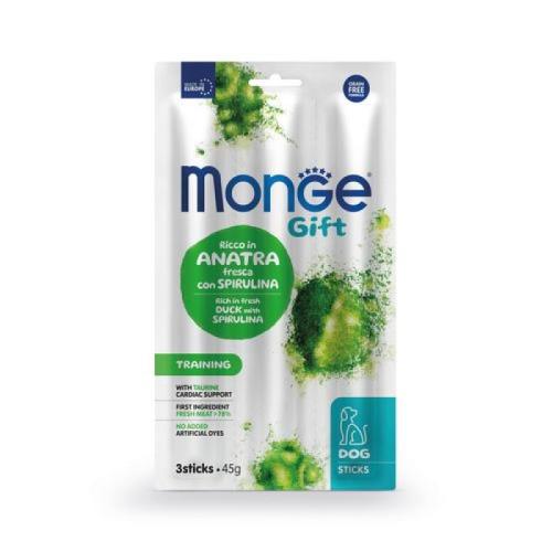 MONGE GIFT Sticks Training 45g/3ks tyčinky pre psov s kačacím mäsom a spirulinou ideálne na tréningy