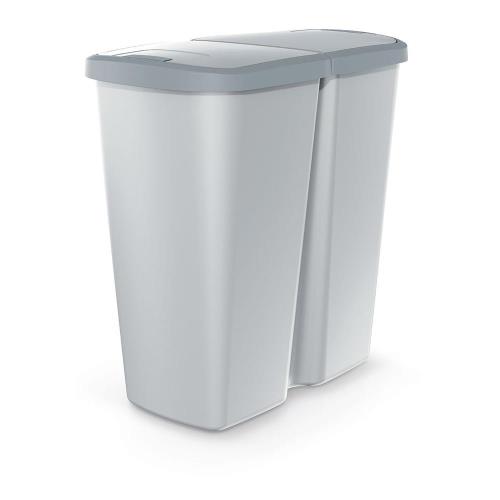 Odpadkový kôš Prosperplast COMPACTA Q DUO, 45 l popolavá so svetlo šedým vekom