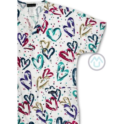 Unisexová blúza "V" výstrih s potlačou - "SRDCIA" 2XL