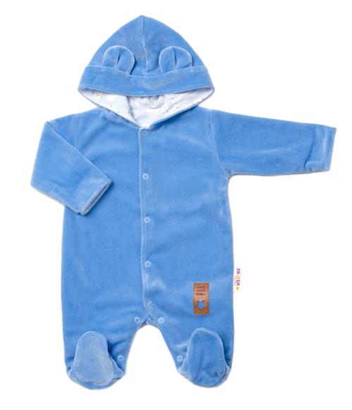 Dvojvrstvový velúrový overal s kapucňou New Bunny, modrý, veľ. 86