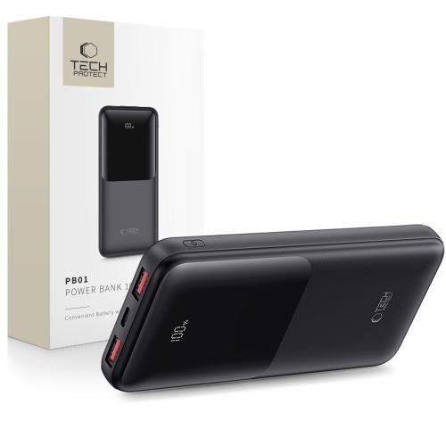 Tech-Protect PB01 Power Bank 10000mAh 2x USB / USB-C 22.5W, čierny