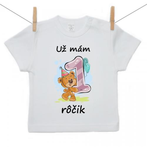 Boodyy Tričko s krátkym rukávom Už mám 1 rôčik Medvedík Dievča 80 (9-12 mesiacov)