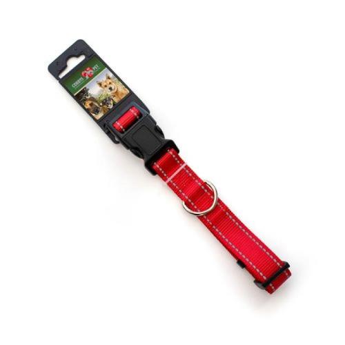 COBBYS PET Nastaviteľný textilný obojok reflexný 40-55cm/25mm červený
