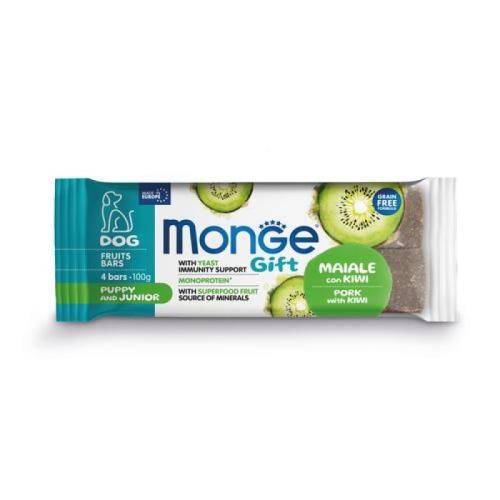 MONGE GIFT Fruit bars Puppy and Junior 100g/4ks ovocné tyčinky pre šteňatá s bravčovým mäsom a kiwi