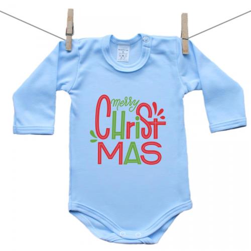 Boodyy Modré body s dlhým rukávom Merry Christmas 86 (12-18 mesiacov)
