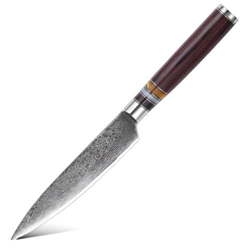 Damaškový kuchynský nôž Kašiwa-Paring/Hnedá 24cm, čepeľ 13cm SKU: 20055