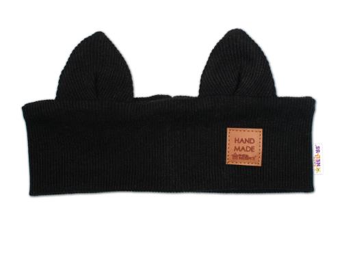 Čelenka Cat s úškami pre deti Hand Made - čierna, 1-3 rokov