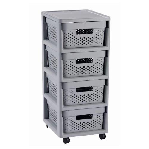 Regál Curver Infinity Dots 4x11L so šuplíkmi svetlo šedý