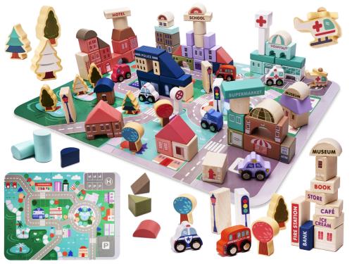Drevené Puzzle Kocky - Vzdelávacie Drevené Puzzle Kocky - Mestské Motívy, 135 Dielikov
