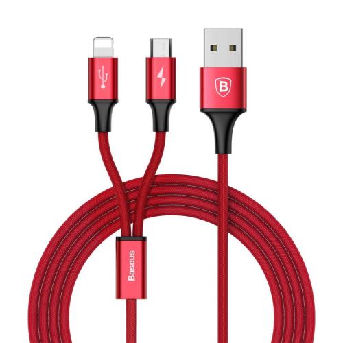 Baseus Rapid 2in1 kábel USB - Lightning / Micro USB 3A 1.2m, červený