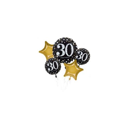 Amscan Balónová kytica 30.narodeniny Gold Diamonds 5ks