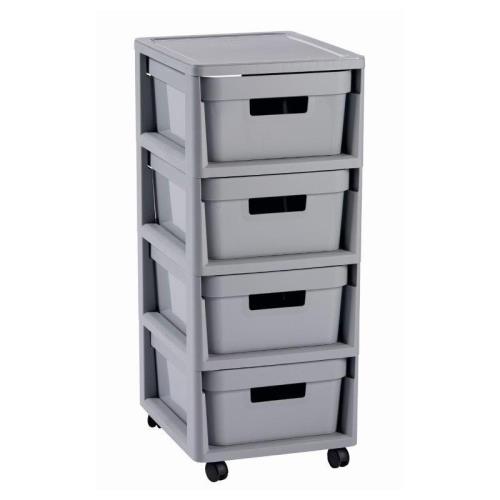 Regál Curver Infinity 4x11L so šuplíkmi svetlo šedý