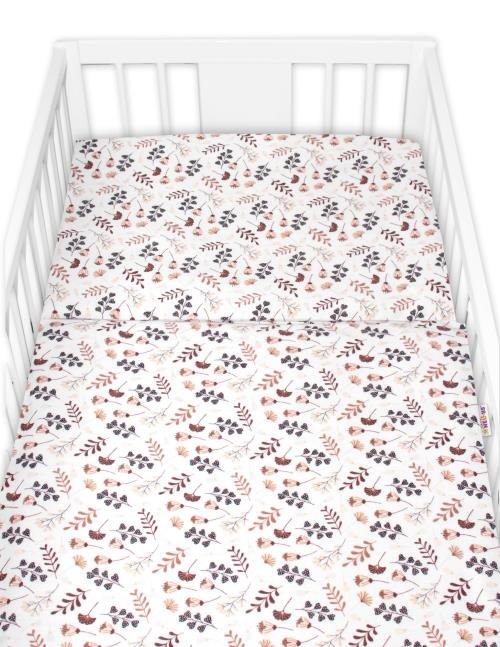 Povlečení do postýlky, 2D sada flanel - Louka,béžová/bílá