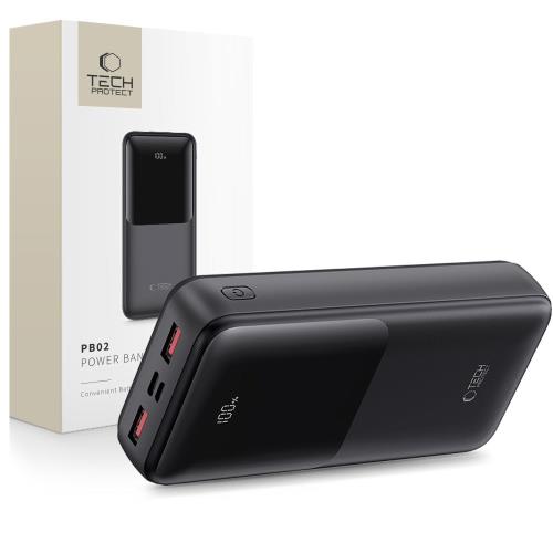 Tech-Protect PB02 Power Bank 20000mAh 2x USB / USB-C / Micro USB 22.5W, čierny