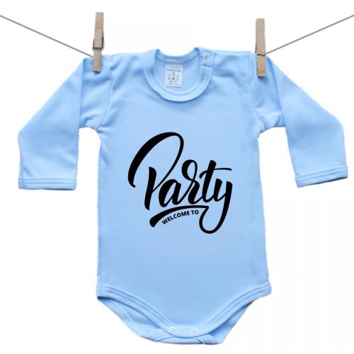 Boodyy Modré body s dlhým rukávom Welcome to party 62 (2-4 mesiace)