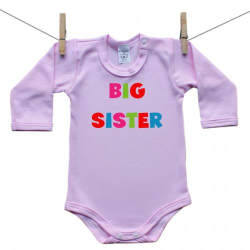 Boodyy Ružové Body s dlhým rukávom Big sister 74 (6-9 mesiacov)