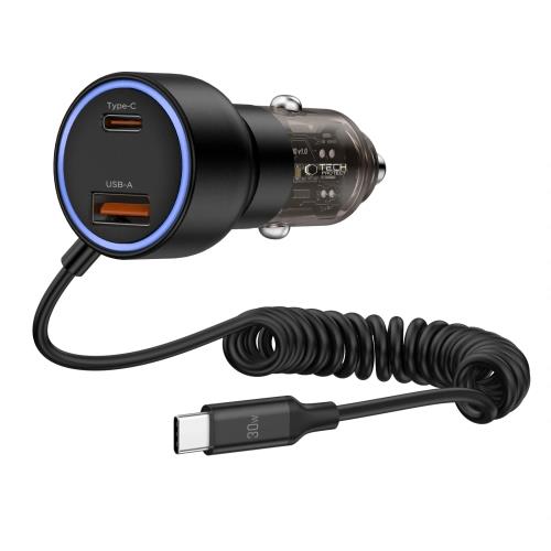 Tech-Protect CC05 autonabíjačka USB / USB-C 60W PD + kábel USB-C, čierna
