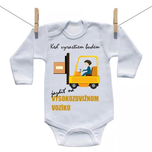 Boodyy Body s dlhým rukávom Keď vyrastiem budem jazdiť na vysokozdvižnom vozíku 68 (3-6 mesiacov)