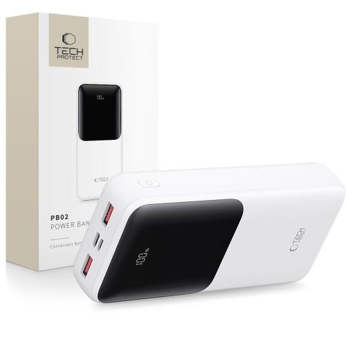 Tech-Protect PB02 Power Bank 20000mAh 2x USB / USB-C / Micro USB 22.5W, biely